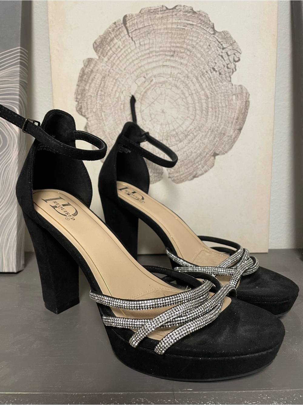 Black Platform Heels with Rhinestone Straps
